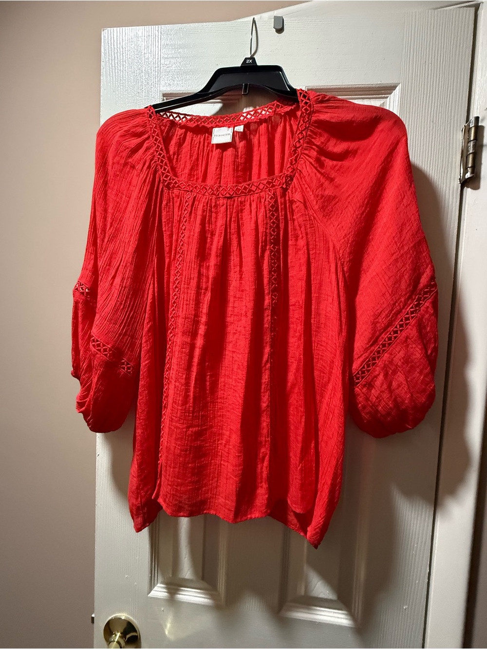 Zac & Rachel Vibrant Red Crochet-Trim Peasant Top